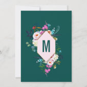 ピンクの花 ゴールドの縁取り エメラルド翡翠の花嫁の介添え人 招待状 (裏面)