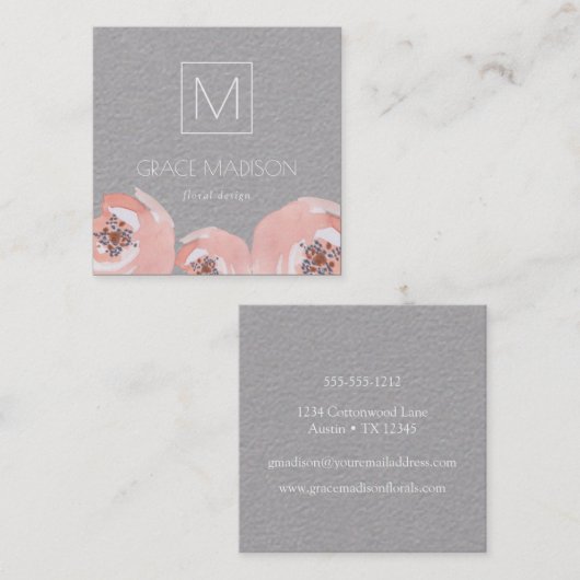 ピンクの花 スクエア名刺 (正面/裏面)