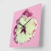 ピンクの花 スクエア壁時計 (傾斜)