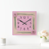 ピンクの花 スクエア壁時計 (ホーム)
