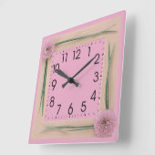 ピンクの花 スクエア壁時計 (傾斜)
