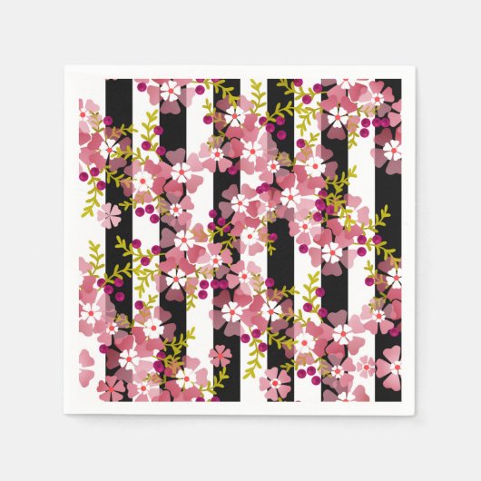 ピンクの花 スタンダードカクテルナプキン (正面)