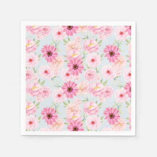 ピンクの花 スタンダードカクテルナプキン (正面)