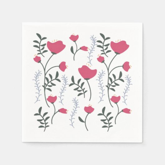 ピンクの花 スタンダードカクテルナプキン (正面)
