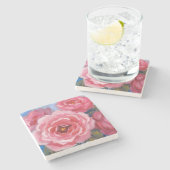 ピンクの花 ストーンコースター (横)