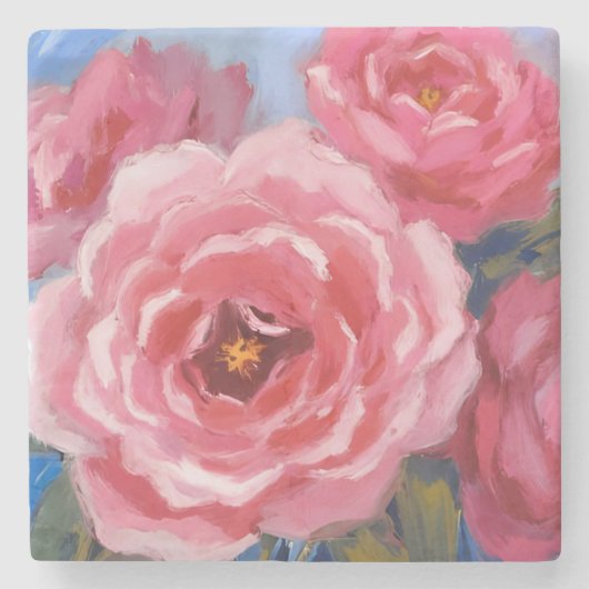 ピンクの花 ストーンコースター (正面)