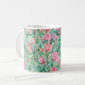 ピンクの花、セージの緑、シームレス。 コーヒーマグカップ (正面左)