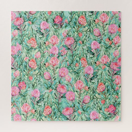 ピンクの花、セージの緑、シームレス。 ジグソーパズル (縦)