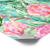 ピンクの花、セージの緑、シームレス。 ポスター (角)