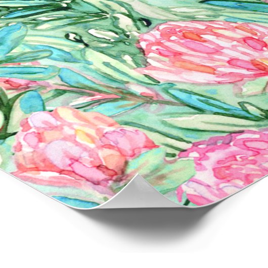 ピンクの花、セージの緑、シームレス。 ポスター (角)