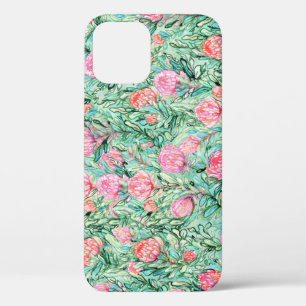 ピンクの花、セージの緑、シームレス。 iPhone 12ケース