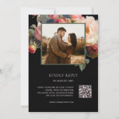 ピンクの花 ダーク フラワル | ウェディング フォト 招待状 (裏面)