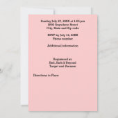 ピンクの花、ハートフレーム、指輪 ブライダルシャワー 招待状 (裏面)