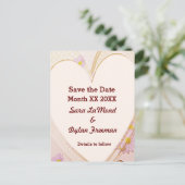 ピンクの花、ハート、リングや輪、日付はがきを保存 案内ポストカード (スタンド正面)