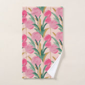 ピンクの花 バスタオルセット (ハンドタオル)