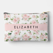 ピンクの花，バラ，水彩の花，あなたの名前 アクセサリーポーチ (裏面)