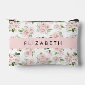 ピンクの花，バラ，水彩の花，あなたの名前 アクセサリーポーチ (正面)