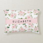 ピンクの花,バラ,水彩の花,あなたの名前 アクセントクッション (正面)