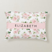 ピンクの花,バラ,水彩の花,あなたの名前 アクセントクッション (裏面)
