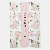 ピンクの花,バラ,水彩の花,あなたの名前 キッチンタオル (縦)