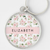 ピンクの花,バラ,水彩の花,あなたの名前 キーホルダー (正面)