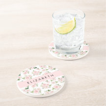 ピンクの花，バラ，水彩の花，あなたの名前