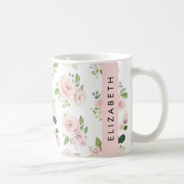 ピンクの花,バラ,水彩の花,あなたの名前 コーヒーマグカップ