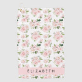 ピンクの花,バラ,水彩の花,あなたの名前 ゴルフタオル (正面)