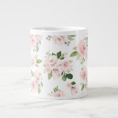 ピンクの花,バラ,水彩の花,あなたの名前 ジャンボコーヒーマグカップ (正面)