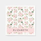 ピンクの花,バラ,水彩の花,あなたの名前 スタンダードカクテルナプキン (正面)