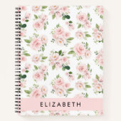 ピンクの花,バラ,水彩の花,あなたの名前 ノートブック (正面)
