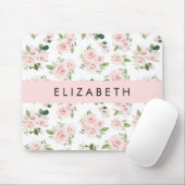 ピンクの花，バラ，水彩の花，あなたの名前 マウスパッド (マウス)