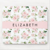ピンクの花，バラ，水彩の花，あなたの名前 マウスパッド (正面)