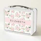 ピンクの花,バラ,水彩の花,あなたの名前 メタルランチボックス (裏面)