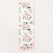 ピンクの花，バラ，水彩の花，あなたの名前 ヨガマット (正面)