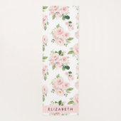 ピンクの花，バラ，水彩の花，あなたの名前 ヨガマット (裏面)