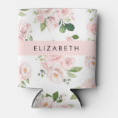 ピンクの花,バラ,水彩の花,あなたの名前 缶クーラー (正面)