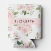 ピンクの花,バラ,水彩の花,あなたの名前 缶クーラー (裏面)