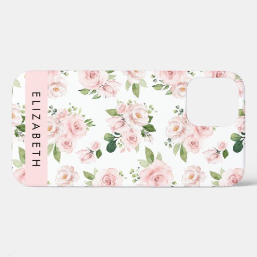 ピンクの花,バラ,水彩の花,あなたの名前 Case-Mate iPhoneケース (裏面 (横))