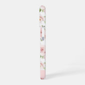 ピンクの花、バラ、水彩画の花、お名前 iPhone 16ケース (左側面)