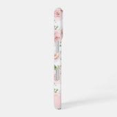 ピンクの花、バラ、水彩画の花、お名前 iPhone 16ケース (右側面)