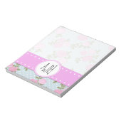 ピンクの花，バラ，水彩花，モノグラム ノートパッド (回転)