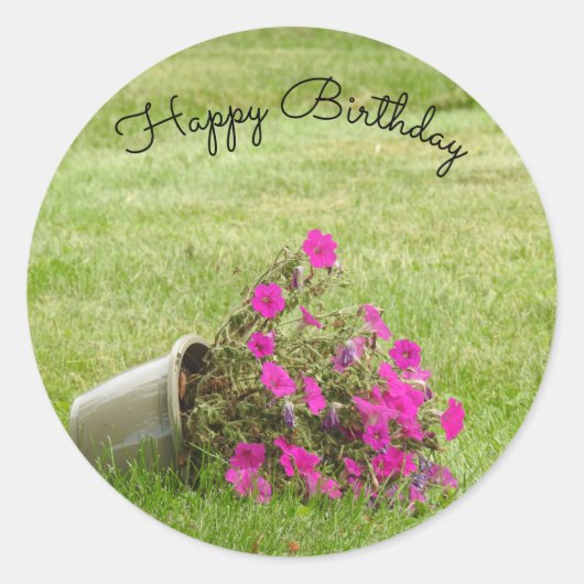 ピンクの花*パーソナライズ* ラウンドシール (正面)