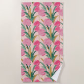 ピンクの花 ビーチタオル (正面)