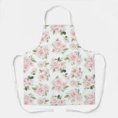 ピンクの花、ピンクのバラ、水彩花 エプロン (正面)