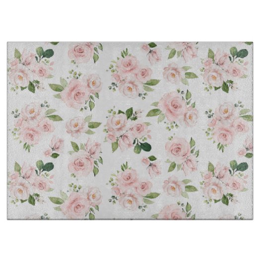 ピンクの花、ピンクのバラ、水彩花 カッティングボード (正面)