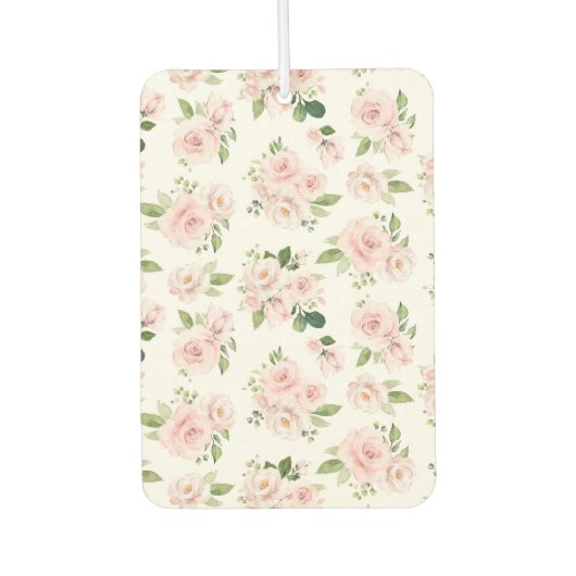 ピンクの花、ピンクのバラ、水彩花 カーエアーフレッシュナー (正面)