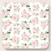 ピンクの花、ピンクのバラ、水彩花 コースター (正面)