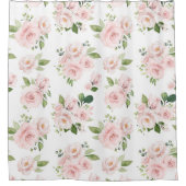 ピンクの花、ピンクのバラ、水彩花 シャワーカーテン (正面)