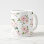ピンクの花、ピンクのバラ、水彩花 ジャンボコーヒーマグカップ (正面右)